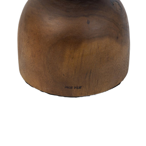 Wooden stool with a visible brand name on a white background