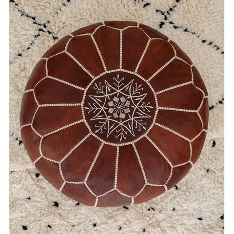 Leather Pouffe - Honey Brown