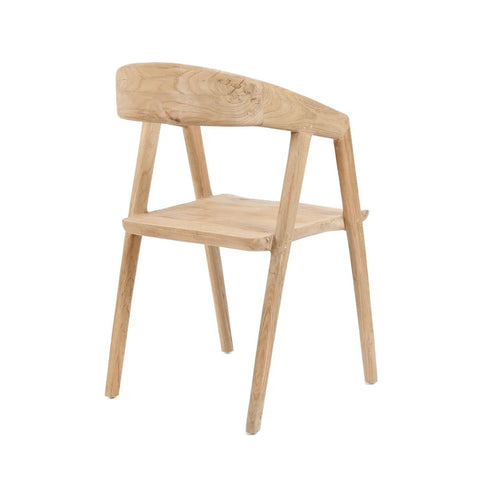 A modern elegant dining chair with a curved backrest and four angled legs, featuring a natural light wood finish and minimalist design. The chair is photographed against a white background.
