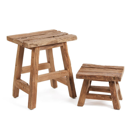 Two wooden stools on a white background