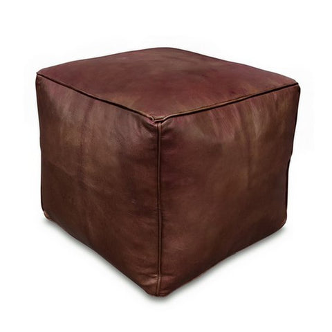 Leather Square Pouffe - Brown