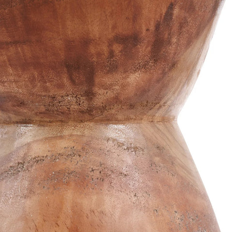 Close-up view of The Kona Stool - Natural, crafted from Indonesian suar wood with a textured finish and natural color variations, elegantly displayed against a white background.
