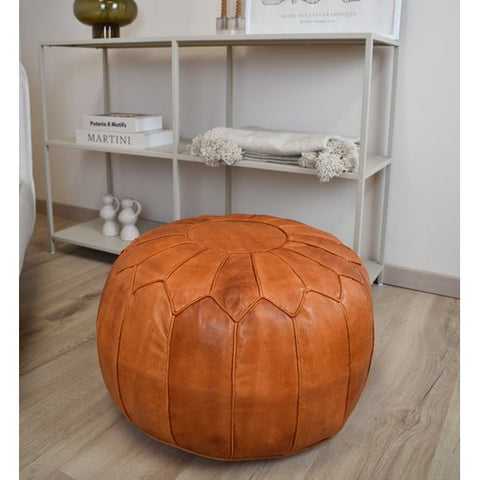 Leather Pouffe - Cognac Brown XL