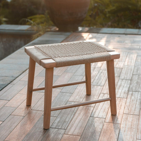 Wooden Stool, Trembesi & Woven Recycled Paper
