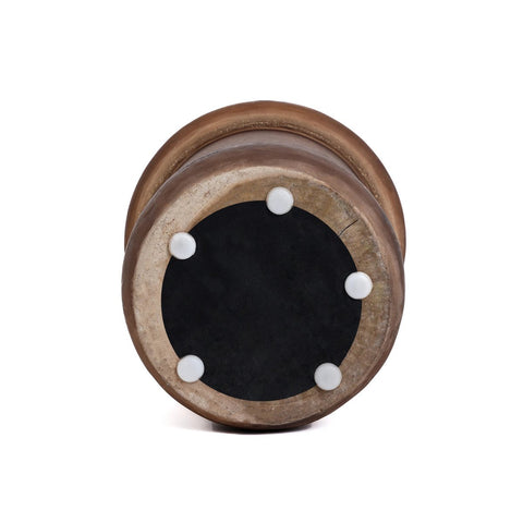 The Killa Stool - Natural features a round brown suar wood design with a black center and five white circular pads on the base, highlighting its sleek modern appeal against a white background.