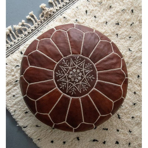 Leather Pouffe - Honey Brown