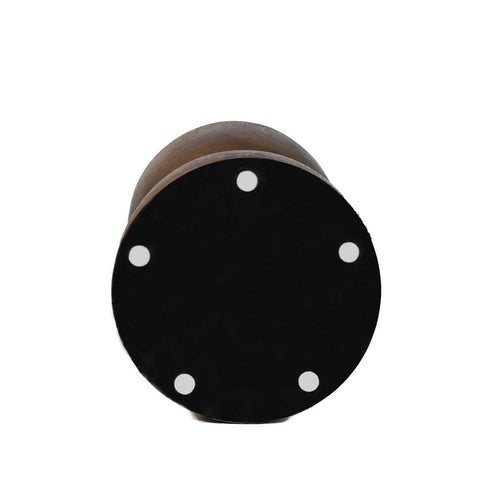 Black circular bottom of wooden side table with floor protectors