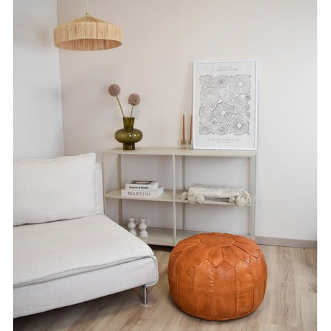 Leather Pouffe - Cognac Brown XL