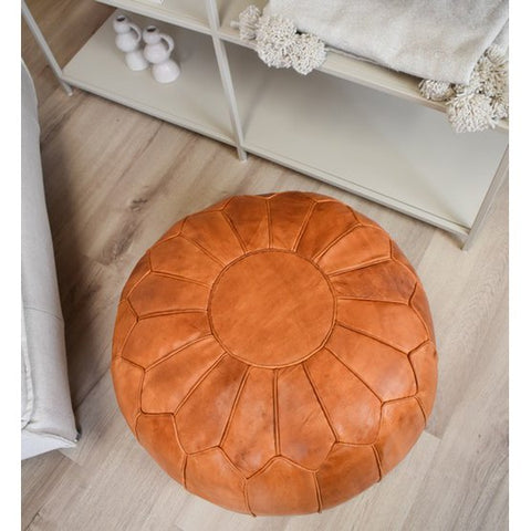 Leather Pouffe - Cognac Brown XL