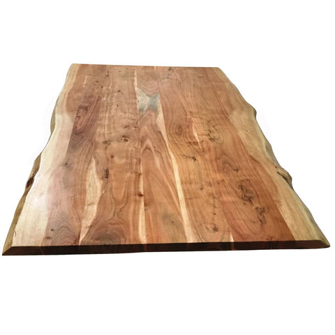 The Acacia Wood Table 160x85 cm features a rectangular live-edge design with natural, uneven edges and visible grain patterns in rich brown shades.