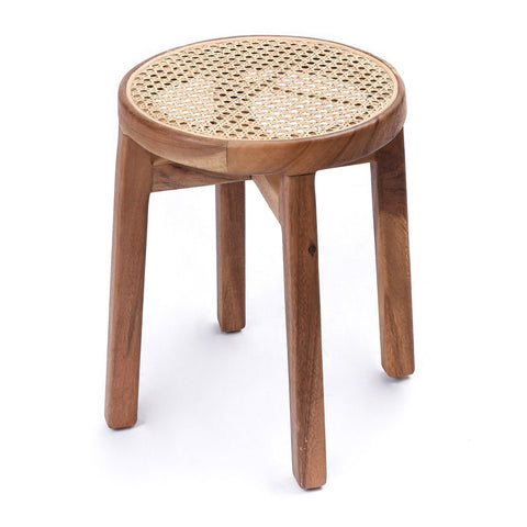 Wooden Stool, Trembesi & Woven Rattan