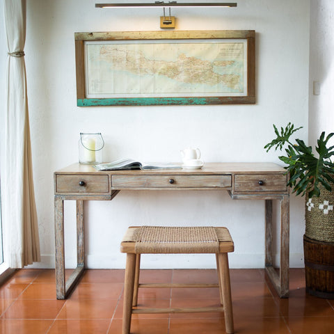 Wooden Stool, Trembesi & Woven Recycled Paper