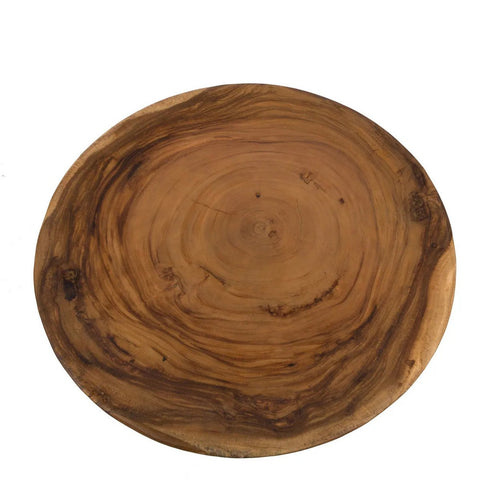 top view of wooden side table with visible grain and texture on a white background