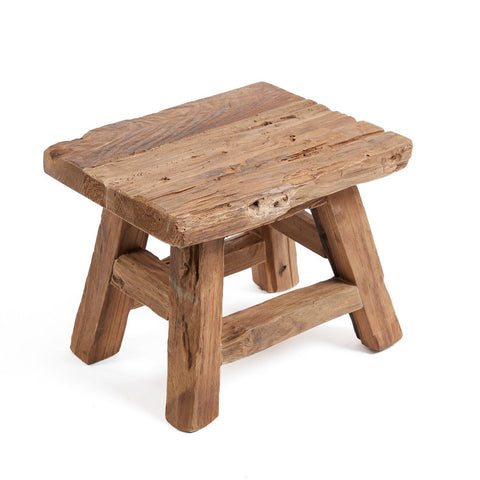 Wooden stool with a rustic design on a white background