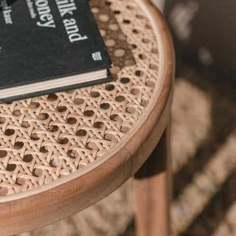Wooden Stool, Trembesi & Woven Rattan