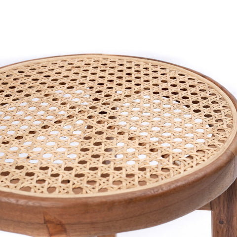 Wooden Stool, Trembesi & Woven Rattan