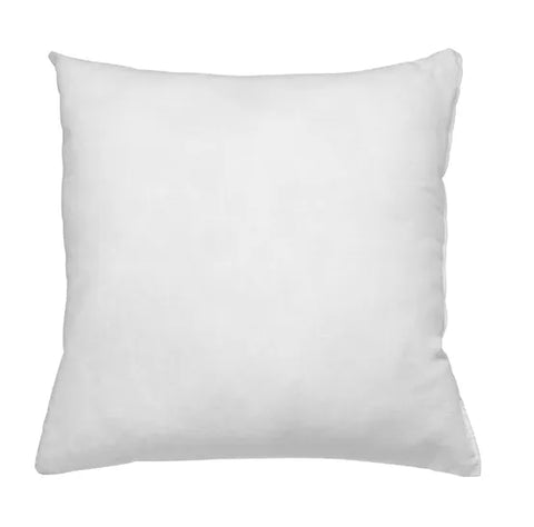 A plain white square pillow with a smooth texture and cotton filling. It has a soft and plump appearance, suggesting comfort. The background is a simple, solid color, emphasizing the simplicity and versatility of the pillow's design with easily interchangeable cushion covers.